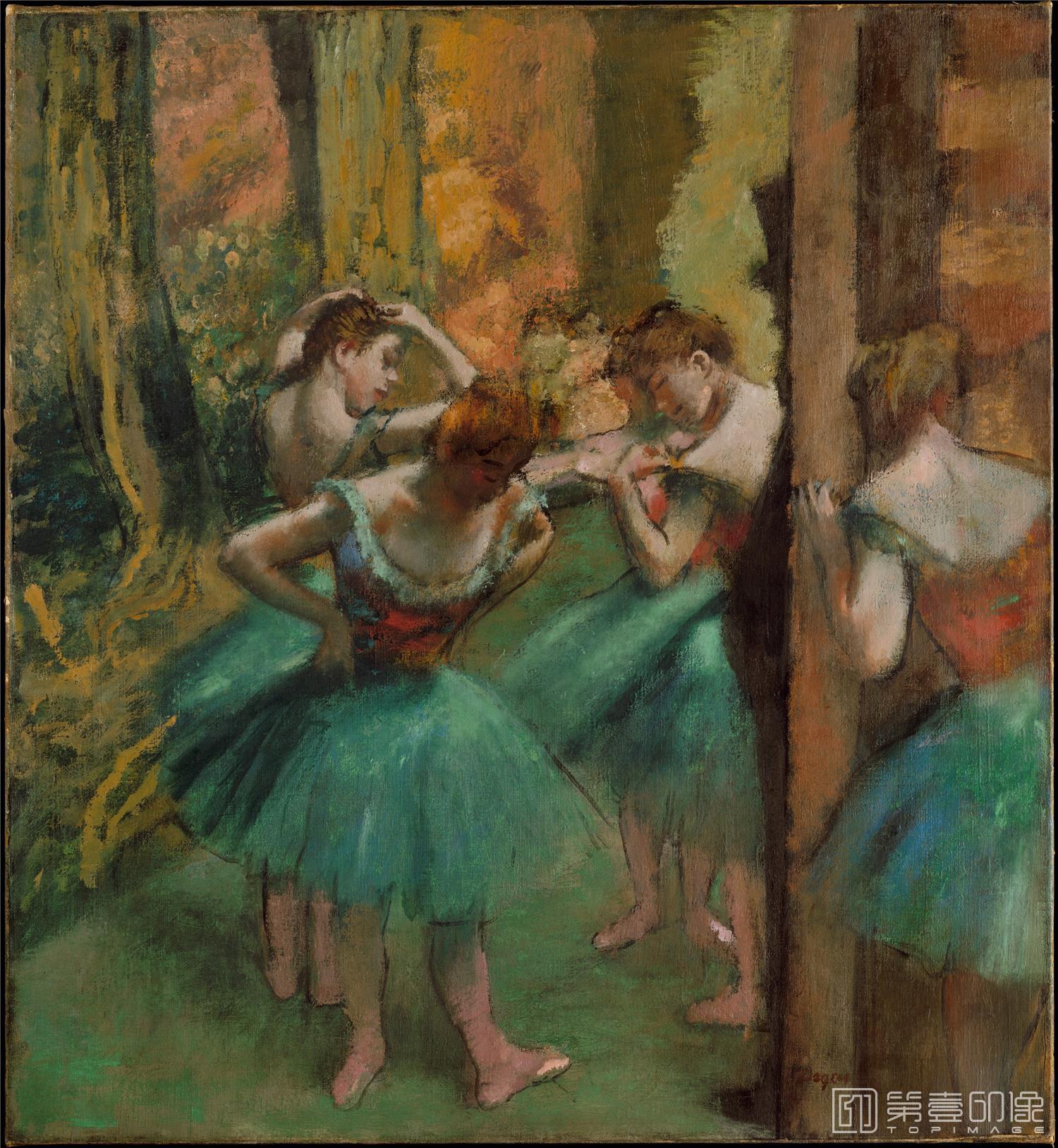 油画-美国纽约大都会美术馆油画藏画-Edgar DegasDancers, Pink and Green-0561